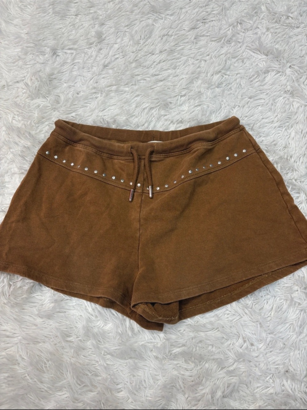 Zara washed Women's Brown Studded Drawstring Shorts